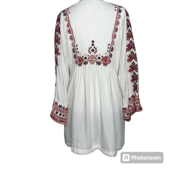 Free People Starlight Embroidered Boho Mini Dress S Tunic Ivory - Picture 3 of 15